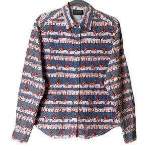 Vintage Roughrider Circle T Western Rodeo Cowboy Print Button Shirt Size S